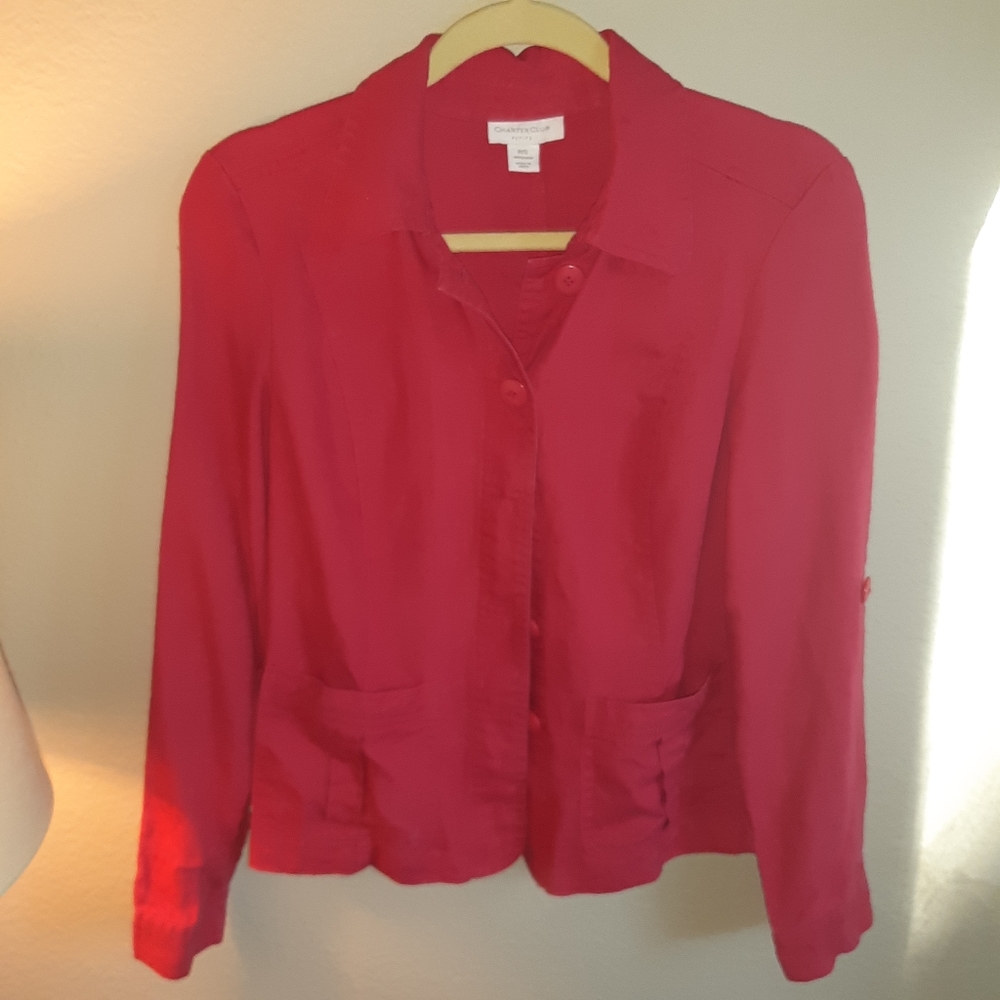 LINEN RASPBERRY JACKET! Charter Club Jacket P/S Raspberry ☆ - Picture 2 of 11